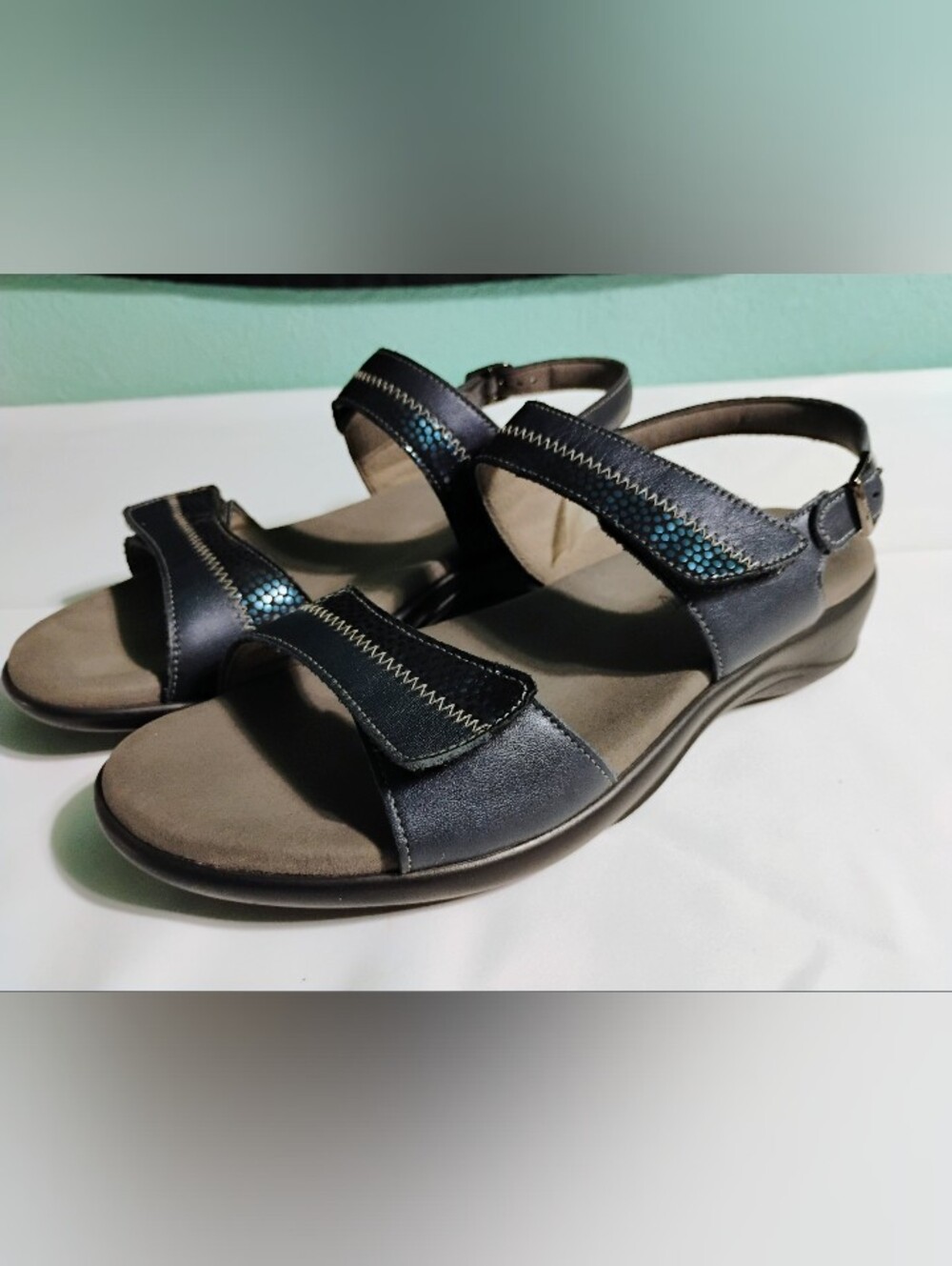 Sas Nudu Navy Comfort Leather Sandals Sz 11M